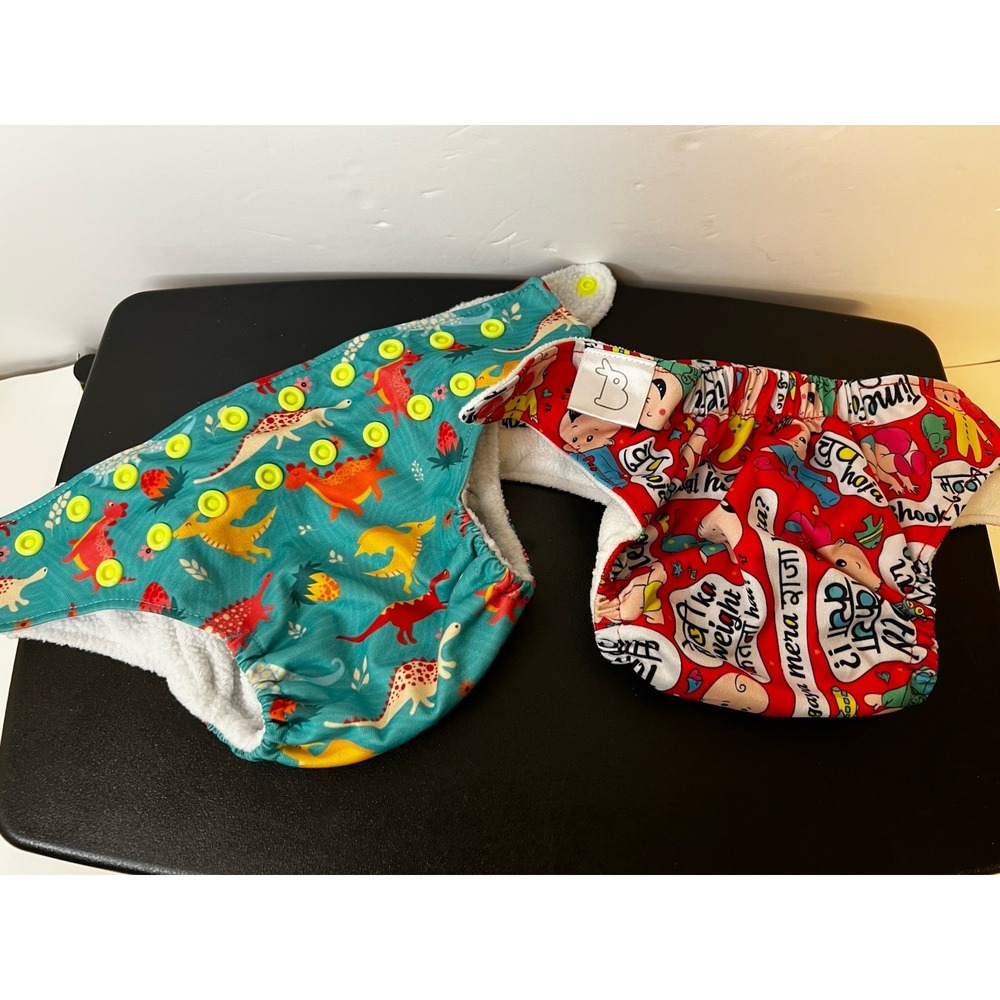 2x SuperBottoms Baby Cloth Diaper – One Size Adjustable, Reusable Dinosaur Print